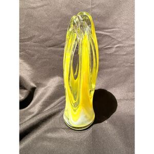Vintage Openwork Art Glass Vase Yellow Green 8"